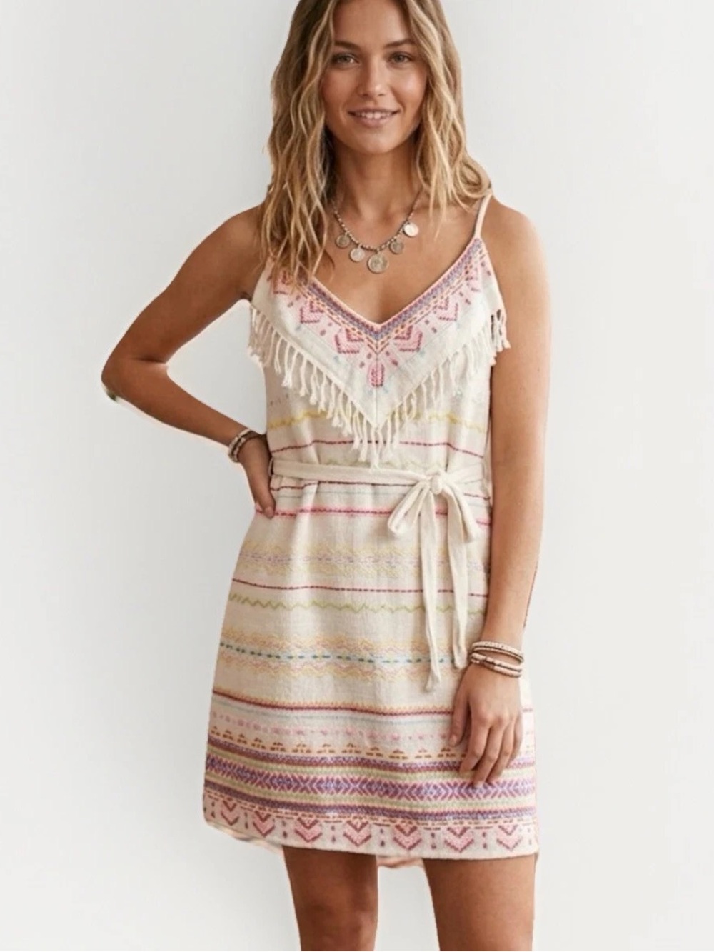 NWT Amanda Uprichard Vaninna Fringe Mini Dress  Multicolor Embroidery Boho XS/P